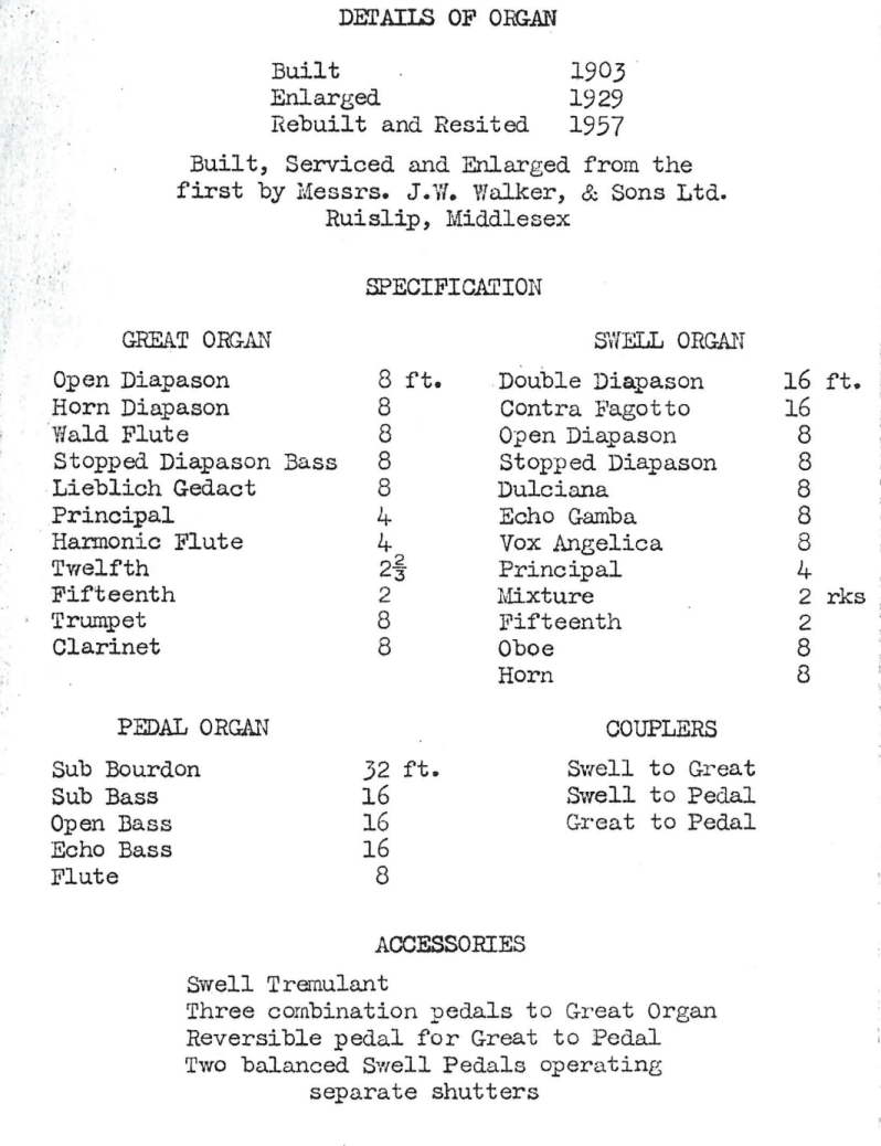 Organ Specification 1957